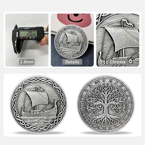 Viking Ship & Tree of Life Medallion Set | Norse Mythology Commemorative Coin with Capsule, Display Stand & Card | Faith-Inspired Gifts for Spirit of Adventure and Exploration for Men & Women in Kuwait