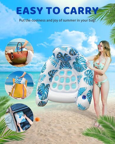 Upgraded Pool Floats Adult with Canopy, Pool Lounge Chair with L Sun Shade Cover, Phone Bag & Cup Holder, Inflatable Pool Chairs Float Adult Heavy Duty for Pool Floating Beach Party Water Fun in Saudi Arabia