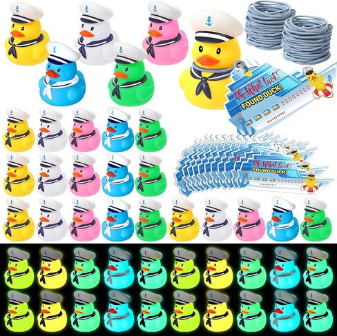Lenwen 180 Pcs Duck Tag Cruise Kit Includes 60 Pcs Mini Cruising Rubber Ducks 60 Sheets Cruise Tag Card 60 Pcs Elastic Rubber Bands for Hiding Ducking Luggage Carnival Game Rewards (Glow in The Dark) in Kuwait