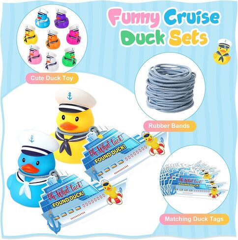 Lenwen 180 Pcs Duck Tag Cruise Kit Includes 60 Pcs Mini Cruising Rubber Ducks 60 Sheets Cruise Tag Card 60 Pcs Elastic Rubber Bands for Hiding Ducking Luggage Carnival Game Rewards (Glow in The Dark) in Kuwait