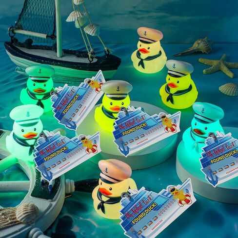 Lenwen 180 Pcs Duck Tag Cruise Kit Includes 60 Pcs Mini Cruising Rubber Ducks 60 Sheets Cruise Tag Card 60 Pcs Elastic Rubber Bands for Hiding Ducking Luggage Carnival Game Rewards (Glow in The Dark) in Kuwait