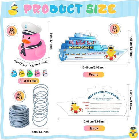 Lenwen 180 Pcs Duck Tag Cruise Kit Includes 60 Pcs Mini Cruising Rubber Ducks 60 Sheets Cruise Tag Card 60 Pcs Elastic Rubber Bands for Hiding Ducking Luggage Carnival Game Rewards (Glow in The Dark) in Kuwait