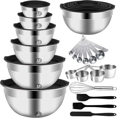 WEPSEN 5-Speed Electric Hand Mixer, 4 Large Mixing Bowls Set, Handheld Mixers with Whisks Beater, Stainless Steel Metal Nesting Bowl Measuring Cups Spoons Kitchen Cake Blender for Baking Supplies in Saudi Arabia