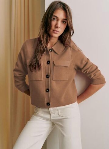 Womens Wool Pea Coat Button Up Open Front Trench Outerwear Long Sleeve Cropped Cardigan Jacket with Pockets in Saudi Arabia