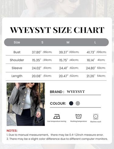 معاطف Wyeysyt الصوفية النسائية ذات طية صدر السترة القصيرة منفوخة بأزرار سفلية وسترة كاجوال مع جيوب 2024 (رمادي-S)، مقاس صغير in Kuwait