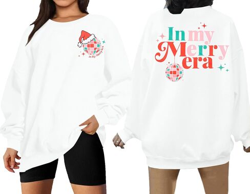 FLOYU Christmas Sweatshirt for Women In My Merry Era Sweatshirts Christmas Vibes Pullover Christmas Crewneck Clothes in Saudi Arabia