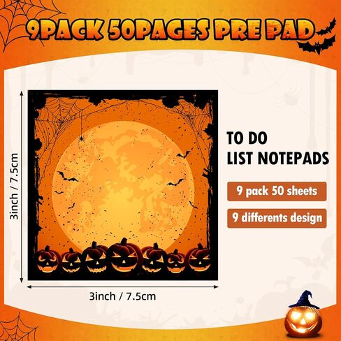 9 Pieces Halloween Sticky Note Halloween Note Pads with Spider Pumpkin Bat 450 Pieces of Self Adhesive Removable Memo Pads, 50 Sheets Each for Halloween School Office Home Students Teacher Presents in Saudi Arabia