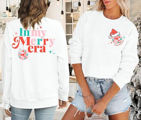 FLOYU Christmas Sweatshirt for Women In My Merry Era Sweatshirts Christmas Vibes Pullover Christmas Crewneck Clothes in Saudi Arabia