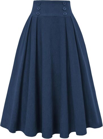 Belle Poque Corduroy Skirt for Women A-Line Flared Swing Skirt Midi High Waist Skirts in Kuwait