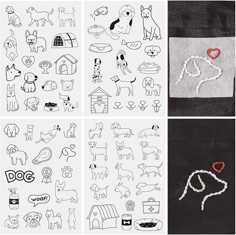 Magibeads 68 Patterns Animal Mushroom Water-Soluble Embroidery Dog Cat Flower Ladybug Dragonfly Stick and Stitch Embroidery Paper Starter Kit for Hand Sewing Beginners Adult in Kuwait