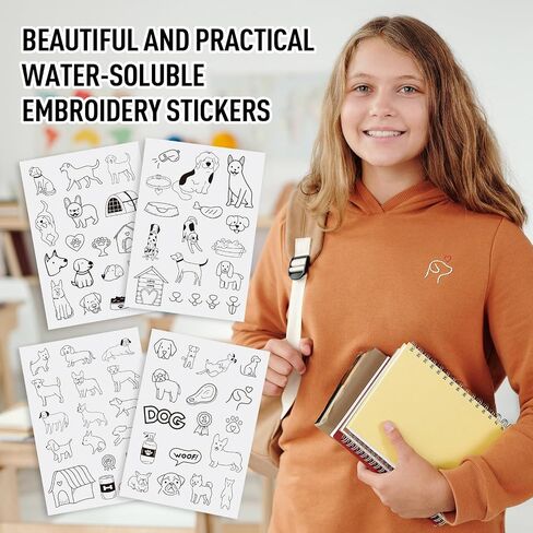 Magibeads 68 Patterns Animal Mushroom Water-Soluble Embroidery Dog Cat Flower Ladybug Dragonfly Stick and Stitch Embroidery Paper Starter Kit for Hand Sewing Beginners Adult in Kuwait