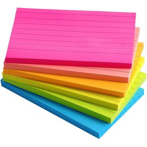 Lined Sticky Notes 6X8 in Bright Ruled Post Stickies Colorful Super Sticking Power Memo Pads Its Strong Adhesive, 5 Pads/Pack, 28 Sheets/pad