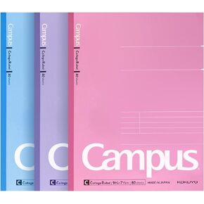KOKUYO Composition Notebooks, 3 Pack Campus 9-3/4" x 7-1/2" Comp Book with College Ruled, 80 Sheets, Pink Blue Lavender School Lined Notebook Journal for Work Study Note Taking (WSG-NO-308CG1×3)