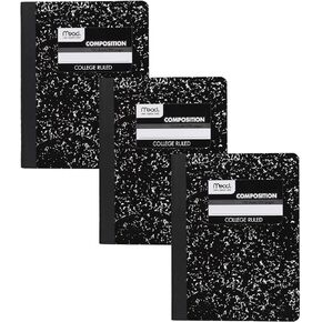 Mead Composition Notebooks, 3 Pack, College Ruled Paper, 9-3/4" x 7-1/2", 100 Sheets per Comp Book, Black Marble (38111)