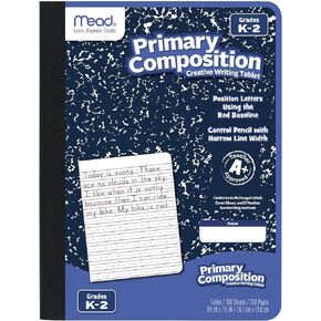 Mead Primary Composition Notebook, Wide Ruled Paper, Grades K-2 Writing Workbook, 9-3/4" x 7-1/2", 100 Sheets, Blue Marble (09902)
