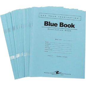 ROARING SPRING Exam Blue Books, 50 Pack, 11" x 8.5", 8 Sheets/16 Pages, Wide Ruled with Margin, Proudly Made in the USA