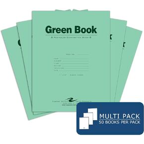 ROARING SPRING Recycled Green Exam Book, 8 Sheets/16 Pages, 11" x 8.5", Wide Ruled with Margin, Pack of 50