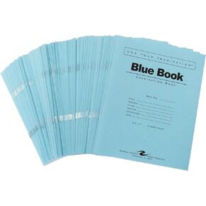 ROARING SPRING Exam Blue Books, 100 Pack, 8.5" x 7", 4 Sheets/8 Pages, Wide Ruled with Margin, Proudly Made in the USA