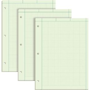 TOPS Engineering Notebooks, Graph Notebooks, 3 Pk Quad Ruled Pad, 8-1/2" x 11", Glue, 5 x 5 Graph Rule on Back, Green Tint Paper, 3-Hole Punched, 100 Sheets per Pad (35507A)
