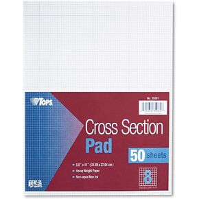 TOPS Cross Section Pad, 1 Pad, 4 Squares/Inch, Quadrille Rule, Letter Size, White, 50 Sheets/Pad, 1 Pad (35041)