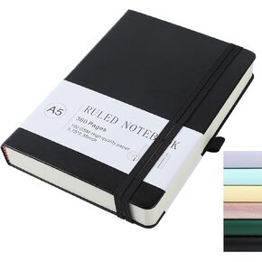 Journal Notebook Journal for Men/Women Journals for Writing A5 180Sheets 360Pages College Ruled Notebook 100gsm Lined Paper Leather Hardcover Journal 5.9'' X 8.4'' (Black)
