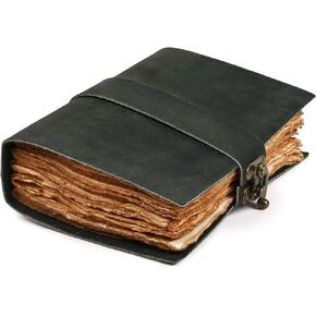 LEATHER VILLAGE Leather Bound Vintage Journal for Women & Men - Book of Shadows - Lock Closure - 200 Pages of Antique Deckle Edges Handmade Paper - Rustic Brown Color - 7 X 5 inches