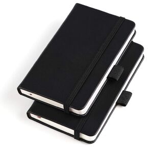 Vanpad (2 Pack) Pocket Notebook Small Hardcover Note Book 3" x 5.5", Mini Ruled Lined Journal, Leather Cover, with Pen Holder, Page Marker Ribbons, Inner Pockets, Black