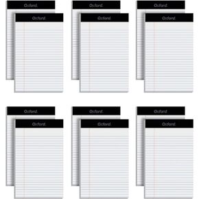 Oxford 5 x 8 Legal Pads, 12 Pack, Narrow Ruled, White Paper, 50 Sheets Per Writing Pad, Made in the USA (74019)