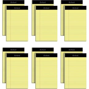 Oxford 5 x 8 Legal Pads, 12 Pack, Narrow Ruled, Yellow Paper, 50 Sheets Per Writing Pad, Made in the USA (74017)