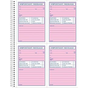 Adams Spiral Bound Phone Message Book, Carbonless Duplicate, 4 Messages per Page, 200 Sets per Book (SC1184D)