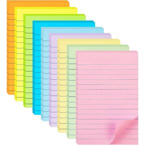 9 Pack Lined Sticky Notes 4X6 in Post, 9 Pastel Colors Large Ruled Post Sticky Colorful Super Sticking Power Memo Pads Strong Adhesive, Sticky Notes with Lines Office, Home, 35 Sheets/pad