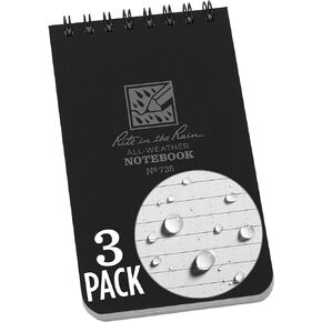 دفتر ملاحظات Rite in the Rain مقاوم للطقس العلوي، مقاس 3 × 5 بوصة، غطاء أسود، نمط عالمي، 3 عبوات (رقم 735-3) in Kuwait