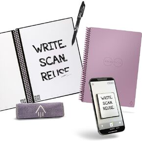 دفتر Rocketbook Core الذكي القابل لإعادة الاستخدام | كمبيوتر محمول مبتكر وصديق للبيئة ومتصل رقميًا مزود بإمكانيات المشاركة السحابية | منقط، 6 بوصة × 8.8 بوصة، 36 صفحة، أسود إنفينيتي، مع قلم وقماش وتطبيق متضمن