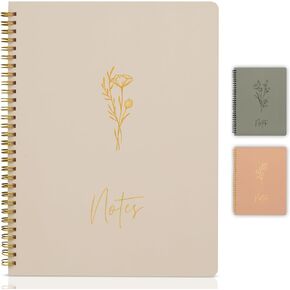 Aesthetic Spiral Notebook Journal For Women - Cute Dark Green 10.5" x 8.5" College Ruled Notebook With Large Pockets And Lined Pages - Perfect to Stay Organized and Boost Productivity at Work or