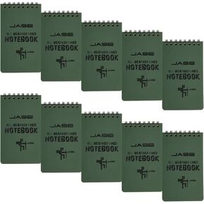 10 Pack Waterproof Notebook, All-Weather Pocket Sized Tactical Notepad, Top Spiral Memo Grid Paper Notepad for Outdoor Activities Recording(Army Green，3.2"x5.5")