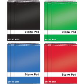 Better Office Products Spiral Steno Pads, 12 Pack, 6 x 9 inches, 80 Sheets, White Paper, Gregg Rule, Assorted Solid Colors (Red, Black, Blue, Green), 12 Steno Notebooks in Saudi Arabia