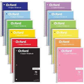 Oxford Spiral Notebook 12 Pack, Bulk College Ruled Spiral Notebooks for School, 1 Subject Writing Journal, College Ruled Paper, 8 x 10-1/2 Inches, Color Assortment May Vary, 70 Lined Sheets (65205)