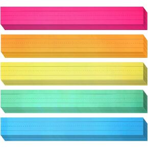 Juvale 100 Pack Colored Sentence Strips for Teacher Supplies, Classroom, Lined Paper Borders for Writing Words (5 Colors, 3 x 24 in)