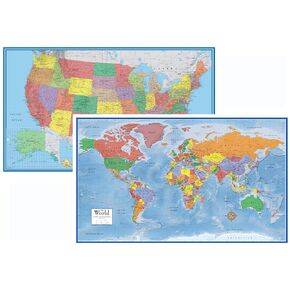 24x36 World and USA Classic Premier 3D Two Wall Map Set (Laminated)