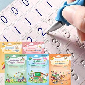 CosyCorner Magical Handwriting Workbooks Handwriting Practice Magic Copybook, Handwriting Aid Magic Pen Reusable Copybook Grooves Template Design for Children (5 Books)