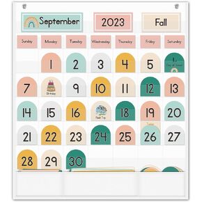 Eamay Boho Calendar Pocket Chart with 90 Cards for Kids Learning,Classroom and Home School Décor,Black