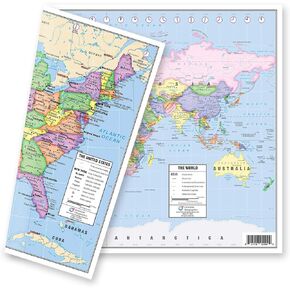 US and World Desk Map (13" x 18" Laminated) for Students, Home or Classroom Use by Lighthouse Geographics