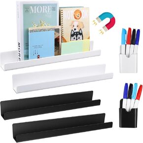 4 Pcs 17in Magnetic Book Shelf for Whiteboard Acrylic Magnetic Book Holder Floating Book Shelves with 2 Pcs Pencil Holders for Kids Room Teacher Office Picture Books Display-NO PENS in Kuwait