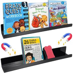 2 Pack Magnetic Bookshelf for Whiteboard Classroom, Black Magnetic Floating Book Shelves Magnetic Book Display Shelf for Kids Room Teacher Classroom