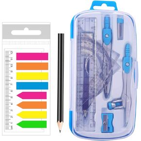 Student Math Geometry Kit Compass and Protractor Set in Carry Case, Blue