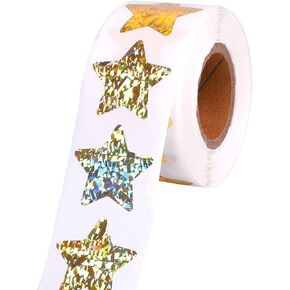 1.5" Large Holographic Gold Star Stickers for Kids Reward, 500 Pcs Foil Star Metallic Stickers Roll for Behavior Chart, Student Planner and School Classroom Teacher Supplies