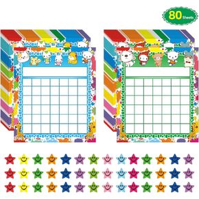 REGELETO 80 Pack Incentive Reward Chart for Classroom Home Behavior for Kids Students with 2400 Pieces Star Stickers