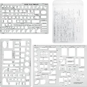 Sooez Architectural Templates, House Plan Template, Interior Design Template, Furniture Template, Drawing Template Kit, Drafting Tools and Supplies, Template Architecture Kit, Set of 3