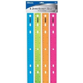 BAZIC Jeweltones Color Plastic Ruler 12" (30cm), Inches Centimeter Metric Measuring Rulers (4/Pack), 1-Pack