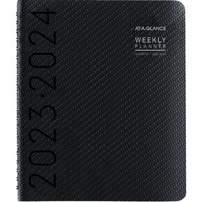 AT-A-GLANCE 2023-2024 مخطط أكاديمي، أسبوعي وشهري، كتاب مواعيد نصف ساعة، 8-1/4 بوصة × 11 بوصة، كبير، علامات تبويب شهرية، جيب، غطاء مرن، معاصر، أسود (70957X05)